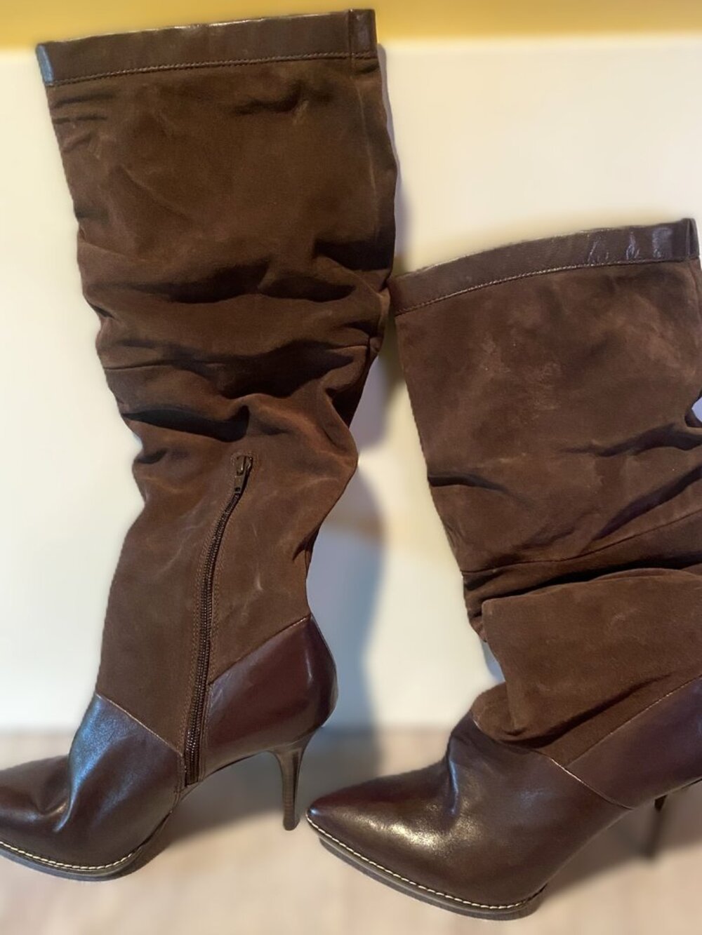 Nine West Dsouza Brown Suede Leather Slouch Stiletto Boots Size 10M